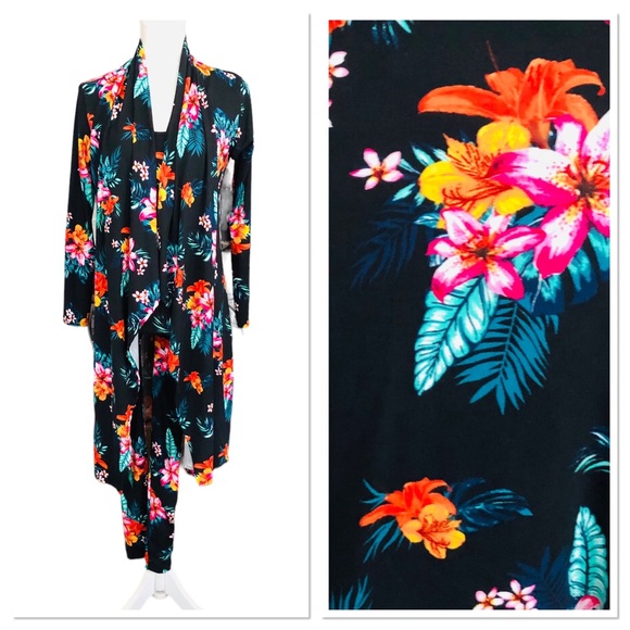 Minette Pants - $10 SALE! NWT 2pc MINETTE Black Floral Bodycon Jumpsuit & Duster Set